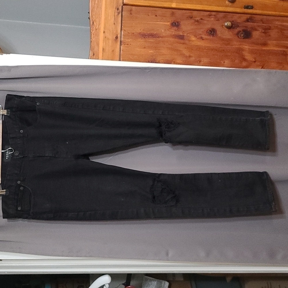 Pac Sun Los Angeles Mens Skinny Jeans Black Distressed Knees Size 32x30 EUC READ